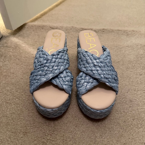 Reflection Blue Raffia Platform Slide Sandals - Picture 4 of 5